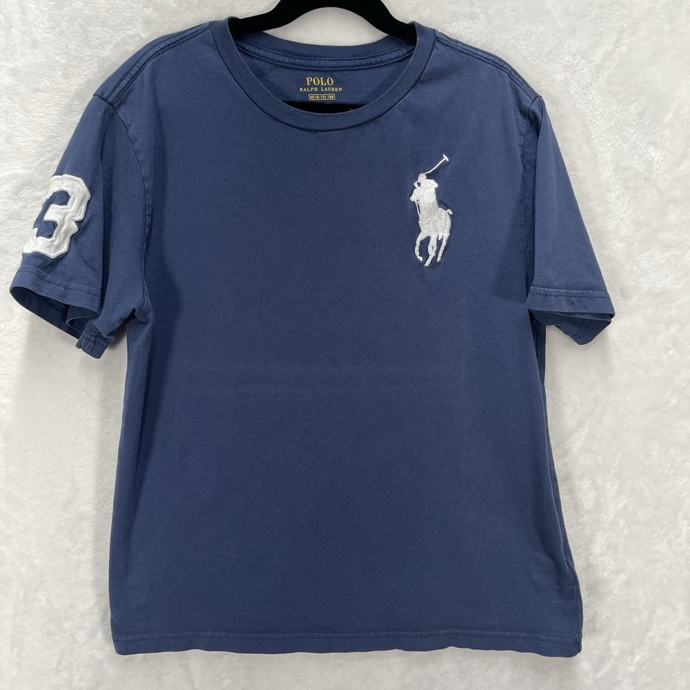 Polo Ralph Lauren Embroidered Big Pony Shirt Boys Medium 10-12 Blue